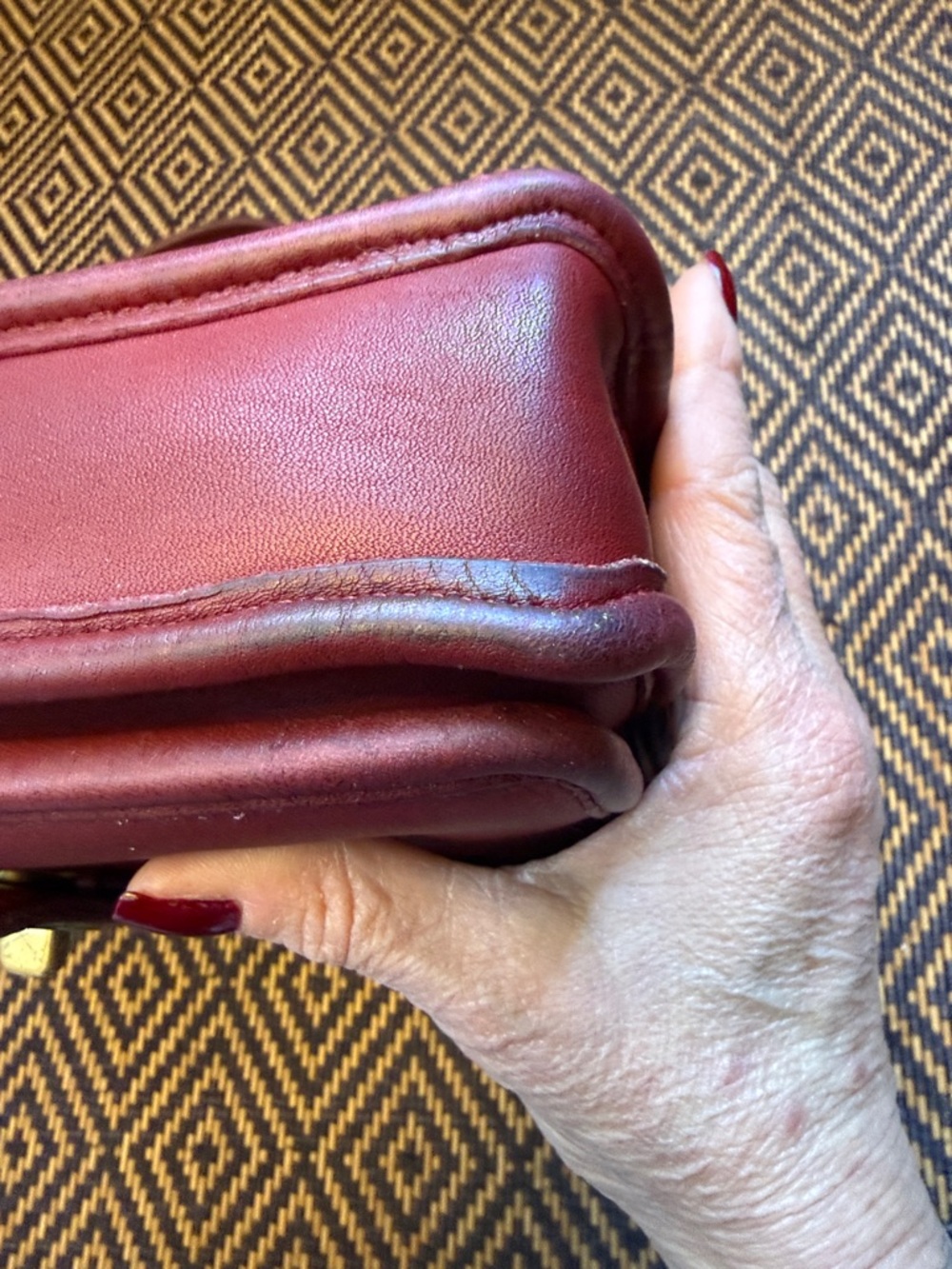 Vintage Coach Station Bag BORDEAUX (red/burgundy) with brass 5130 - Picture 9 of 17